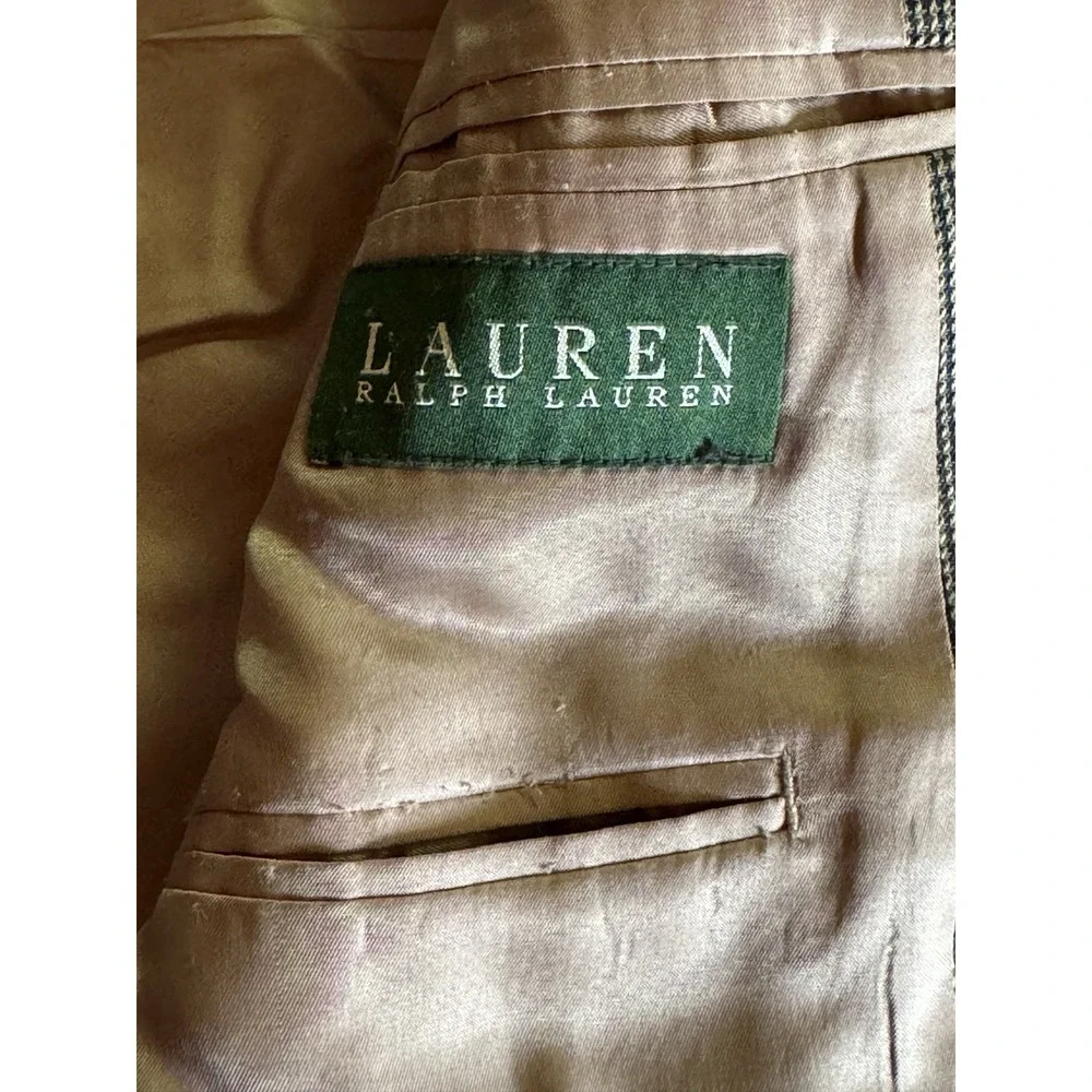 Lauren Ralph Lauren Houndstooth Blazer 42R Wool Brown Sport‎ Coat Jacket